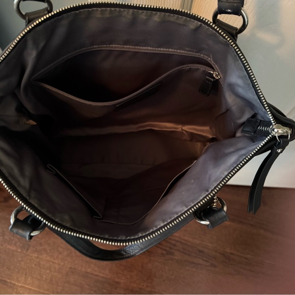 Coach Black Leather Tote with Silver Accents - Picture 2 of 4